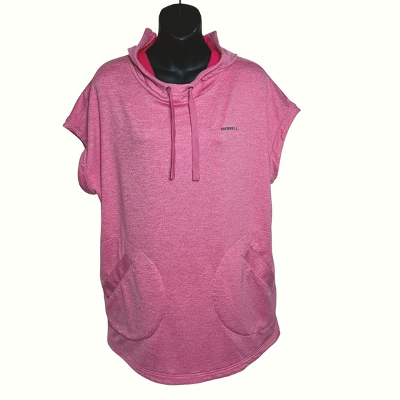 Merrell Tops - Merrell Women Pink Heathered Short Sleeve Swallowtail Hoodie Pullover Pockets Lg